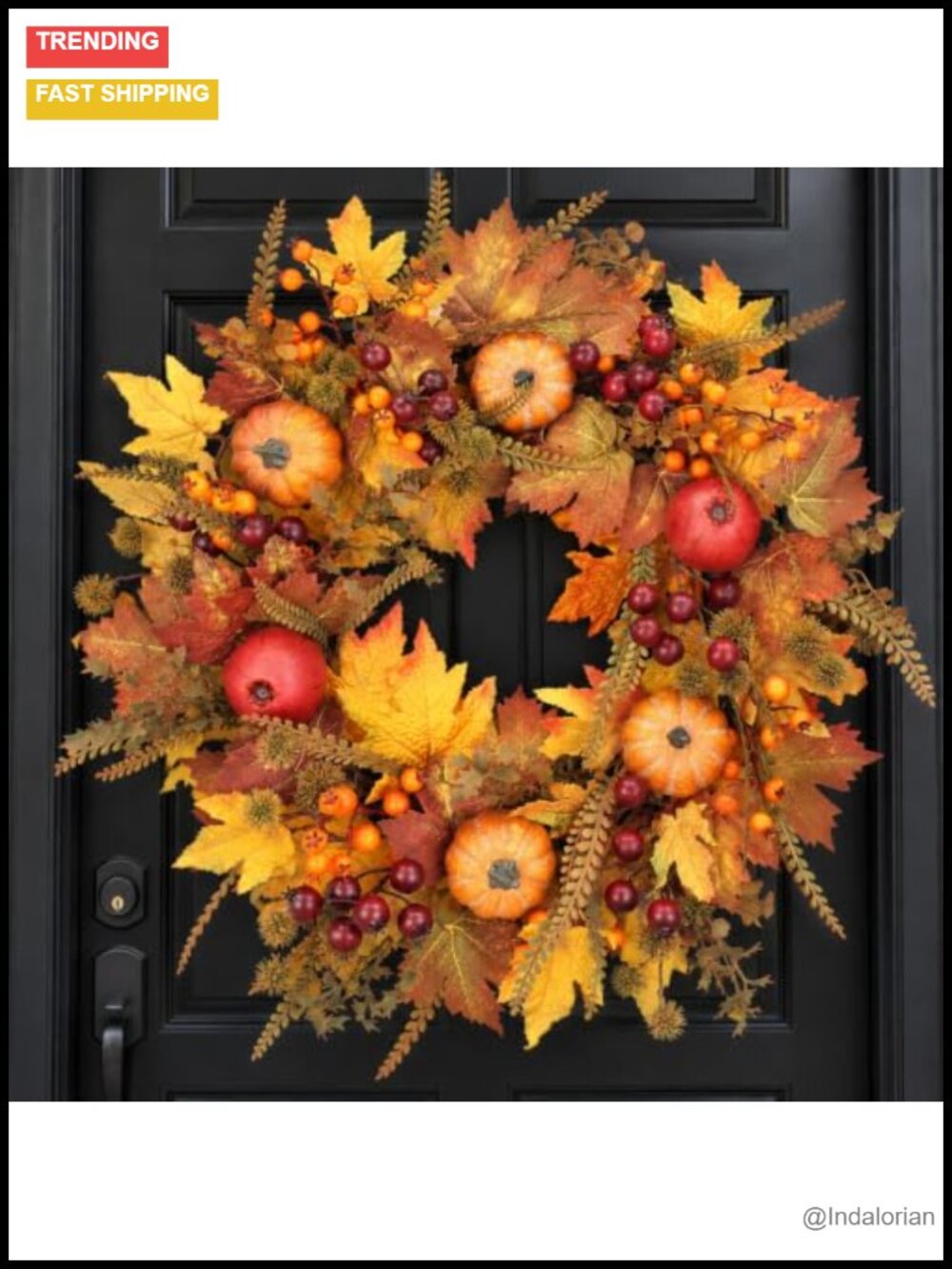 24 Inch Fall Wreath Front Door Pumpkin Thanksgiving Autumn Décor